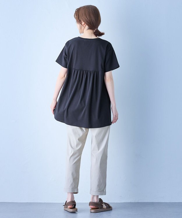 ANY L 【汗ジミ防止加工】シルケットスムースバックギャザーチュニック ブラック