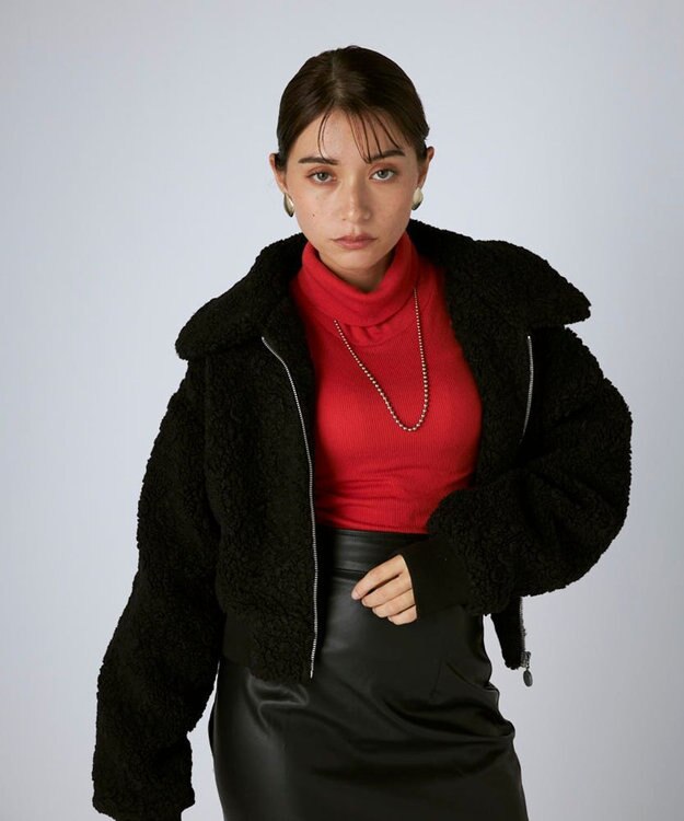 OP／FILA 【Kappa】ショート丈 ドロップショルダーボアジャケット ブラック