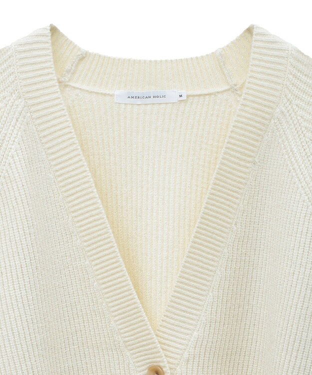 AMERICAN HOLIC バイパチラメ入りＶネック片畦ニットカーディガ Ivory