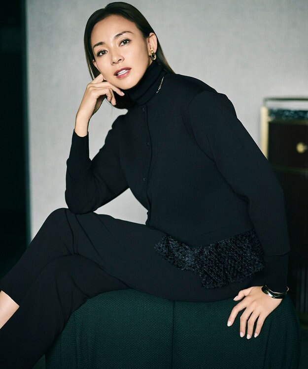 自由区 L 【17号サイズまで展開・SHIHOさん着用】ジョーゼットニット パンツ ブラック