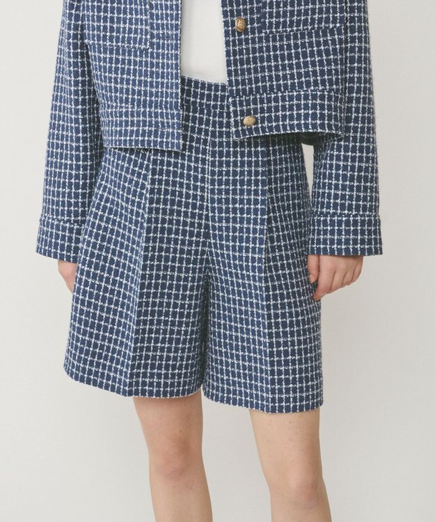GRACE CONTINENTAL チェックツイードハーフパンツ ブルー