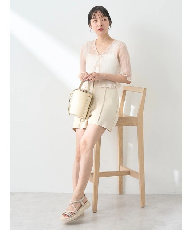 earth music&ecology シアーラメフリルカーディガン Ivory