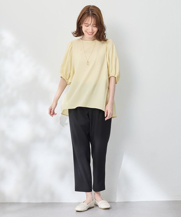 ANY サッカーギャザーバックペプラムブラウス イエロー