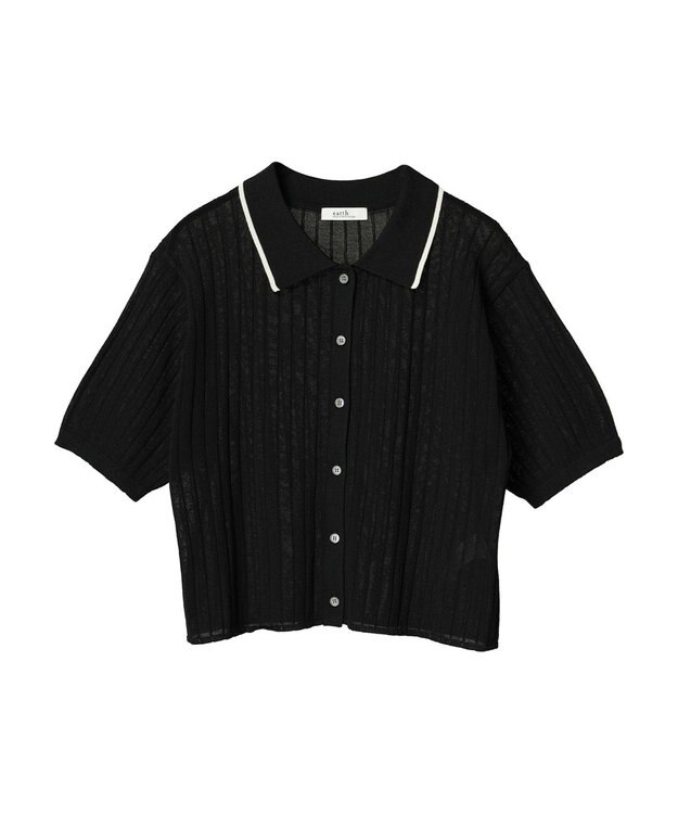 earth music&ecology ラインポロニットカーディガン Black