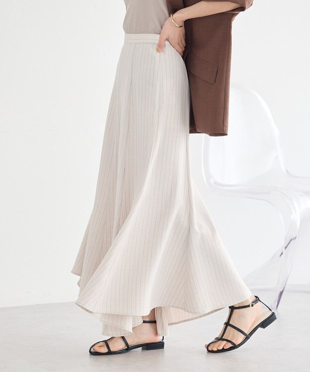 earth music&ecology 【セットアップ対応】キリカエフレアスカート Stripe Ivory