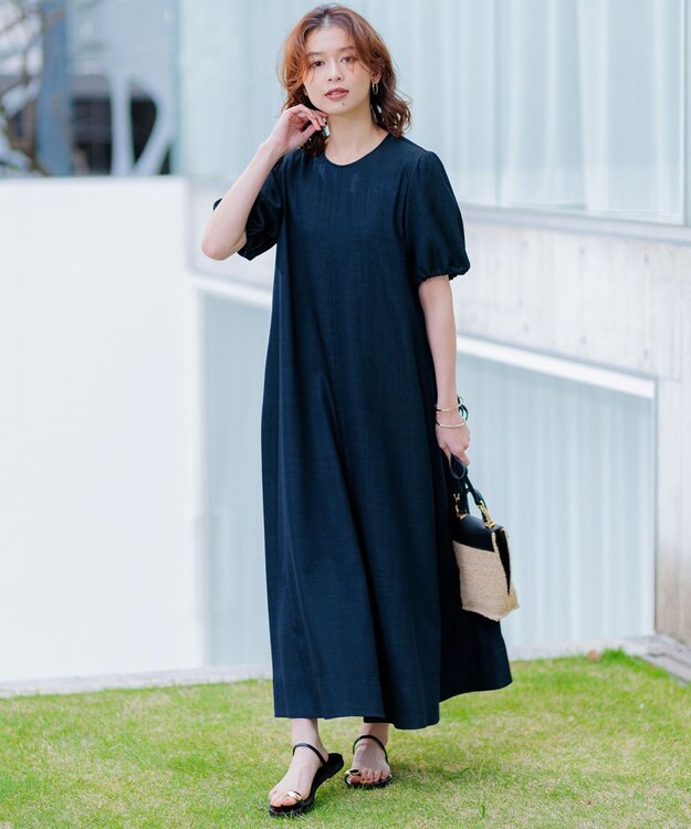 23区 【洗える】デニムライクシャンブレー ワンピース ネイビー系