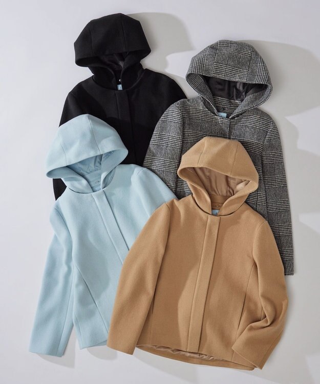 組曲 2WAYショートビーバー フーテッドコート ブラック系