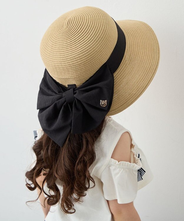 ANY KIDS 【UVカット】【日よけ付き】リボンブレードハット モカ×ブラックリボン