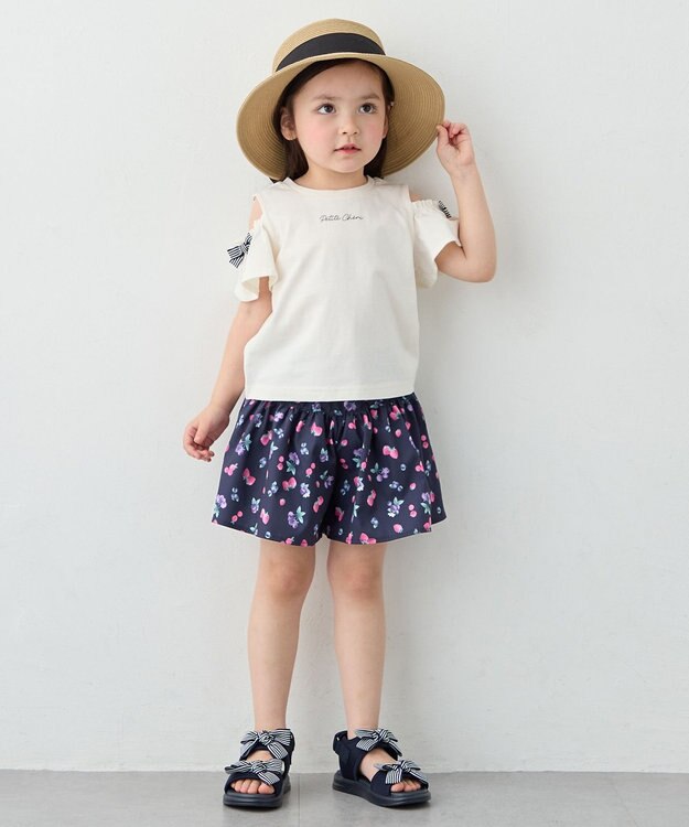 ANY KIDS 【UVカット】【日よけ付き】リボンブレードハット モカ×ブラックリボン