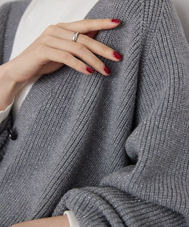 AMERICAN HOLIC バイパチラメ入りＶネック片畦ニットカーディガ Light Gray Mixture