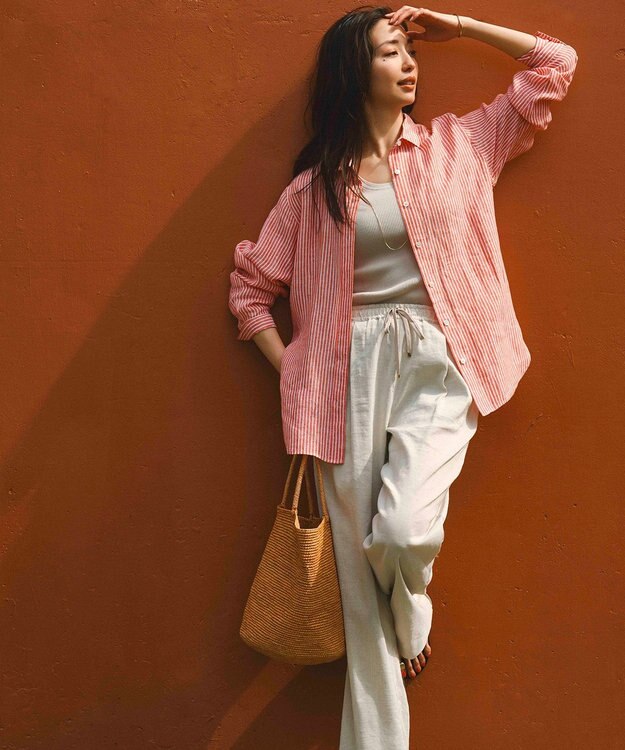 23区 S 【Oggi8月号掲載/洗える】LIBECO ベーシック シャツ オレンジストライプ