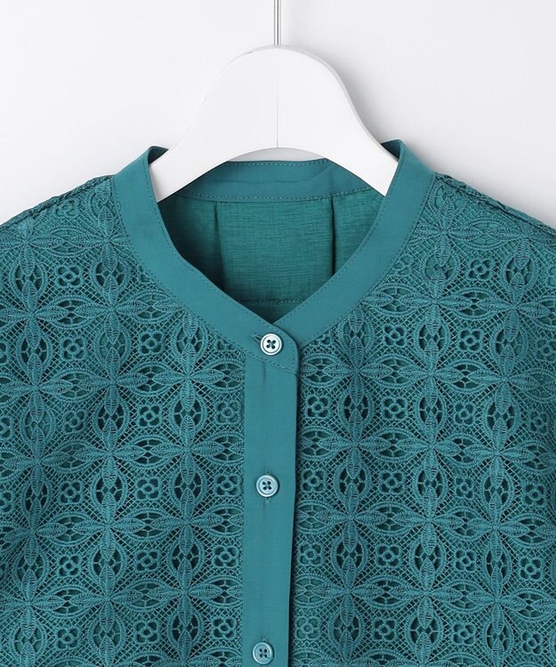 自由区 【カタログ掲載】ジオメトリックレース ブラウス ターコイズ