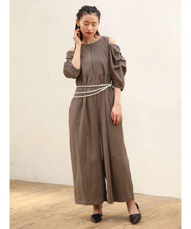 Green Parks ■ＥＳＣＡＲ　タックスリーブワイドオールインワン Gray Beige