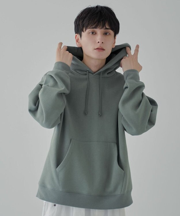 WEGO 【ユニセックス着用ITEM/裏起毛】リラックスフィットスウェットプルパーカー グリーン