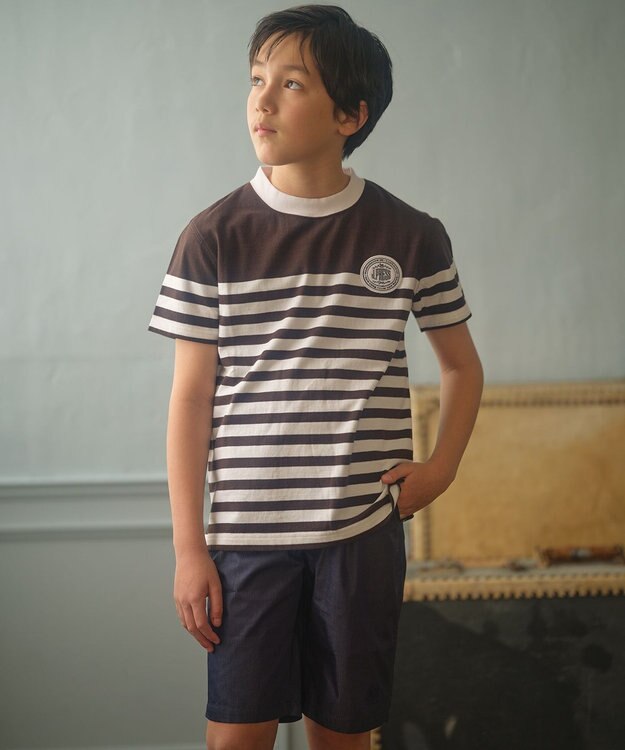 J.PRESS KIDS 【140-170cm】パネルボーダーハウスロゴ Ｔシャツ ブラウン系1