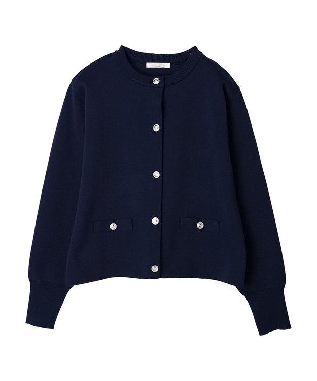 Green Parks ゴールド釦ボックス型カーディガン Navy