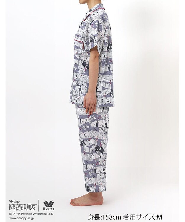 WACOAL ワコール_リラックス＆スリープ パジャマ 5分袖 半袖 8分丈 綿100%(本体) PEANUTS スヌーピー レディース FDT157 /ワコール グレー