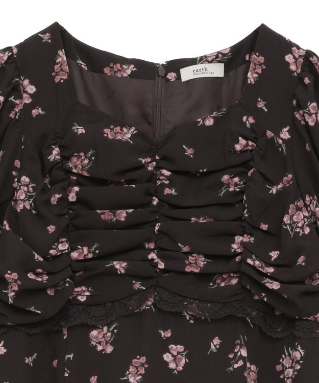 earth music&ecology レース切替フラワーロングワンピース Brown