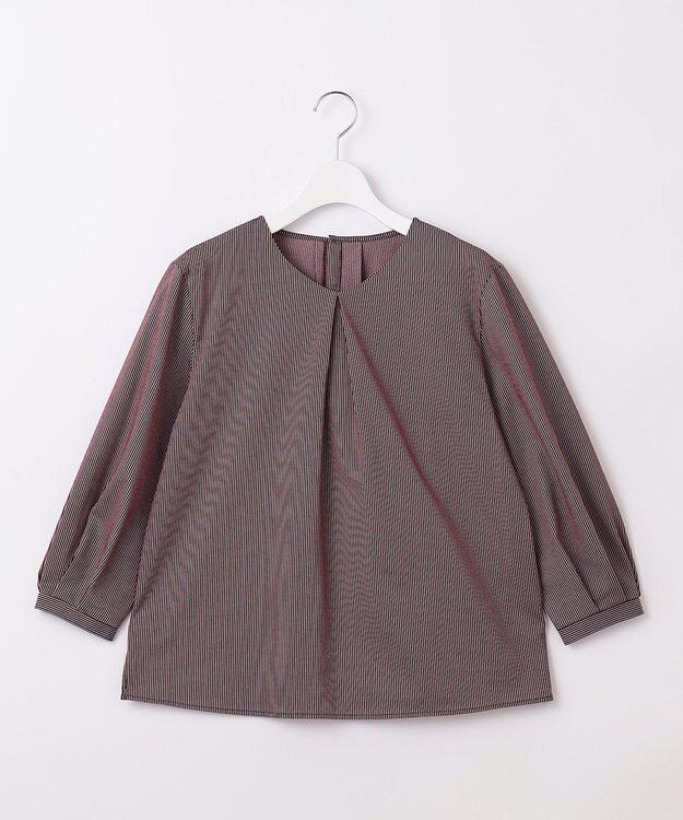 J.PRESS LADIES ストライプジャカード Vネック カットソー ワイン系1