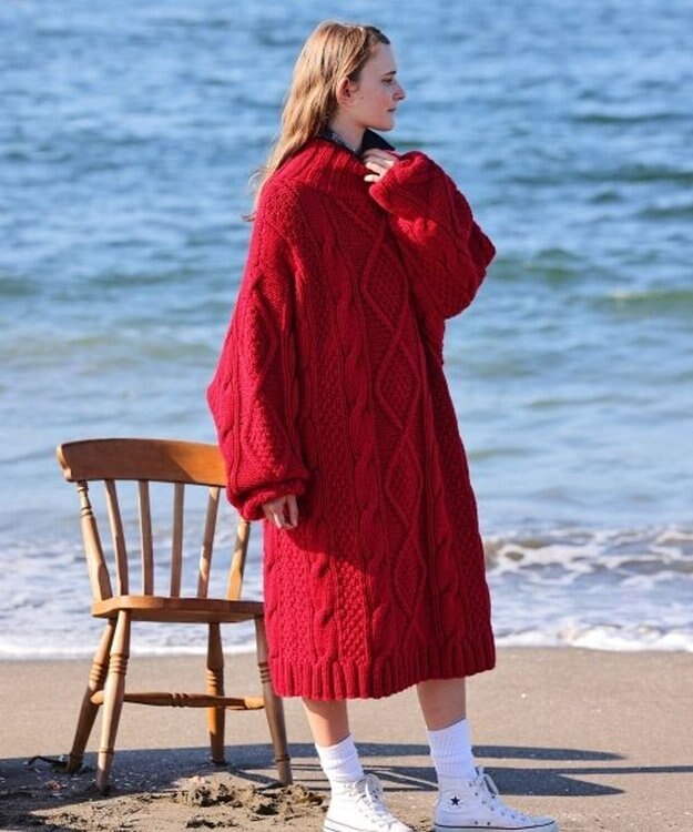 LENO ARAN ONEPIECE　アラン柄ニットワンピース RED