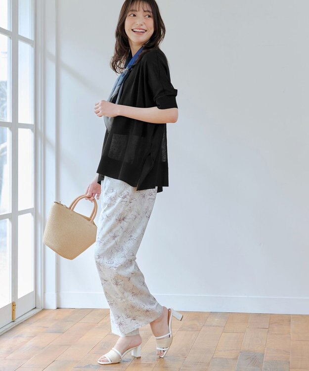 Tiaclasse 【洗える】アソートプリントワイドパンツ グレージュ