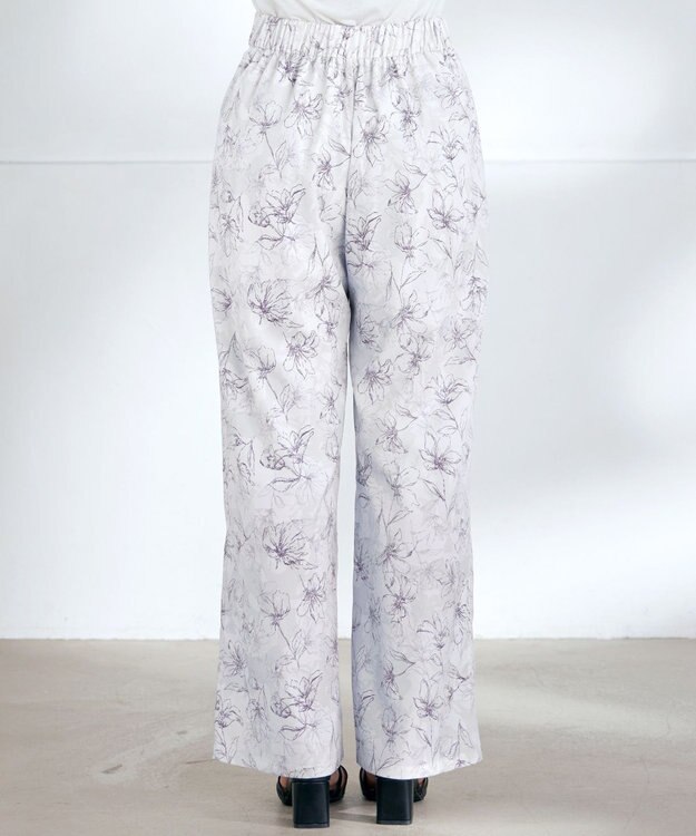 Tiaclasse 【洗える】アソートプリントワイドパンツ グレージュ