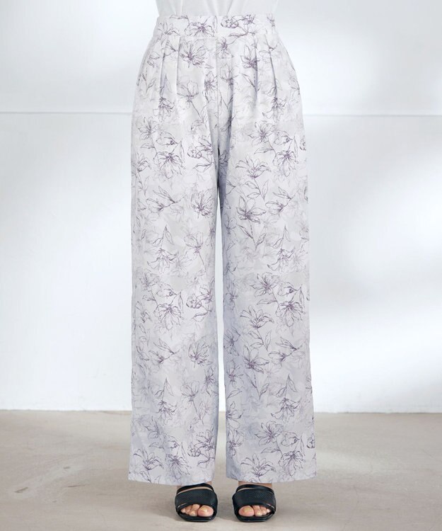 Tiaclasse 【洗える】アソートプリントワイドパンツ グレージュ