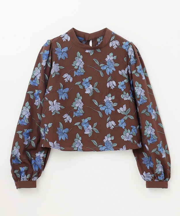 GRACE CONTINENTAL フラワー刺繍ショートトップ ブラウン