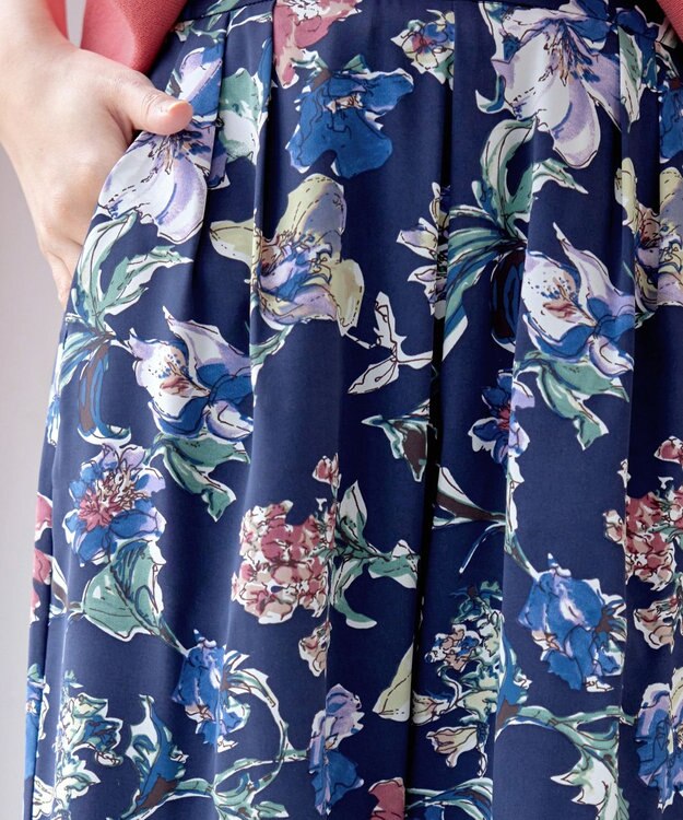 Tiaclasse 【洗える】アソートプリントワイドパンツ ネイビー