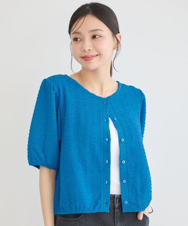 earth music&ecology 前後２ｗａｙパフスリーブカーディガン Blue