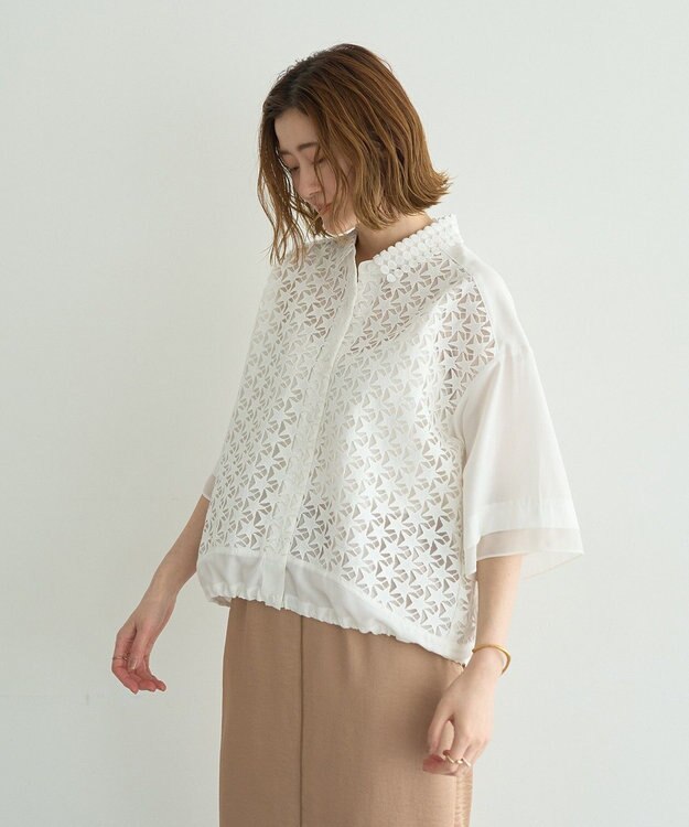 YECCA VECCA レースMIXレイヤードハーフスリーブシャツ White