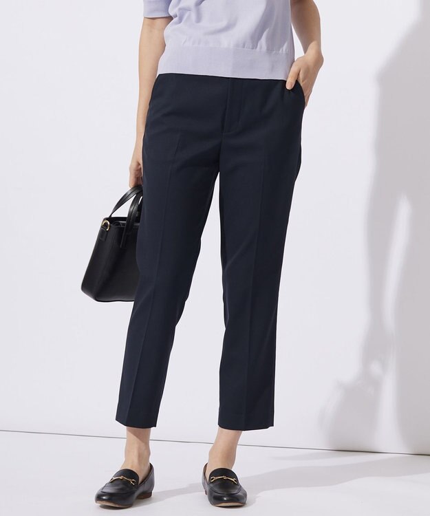 J.PRESS LADIES S 【洗える】シャークスキン テーパード パンツ ネイビー系