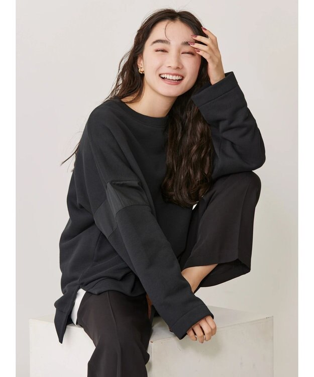 AMERICAN HOLIC 異素材ショルダー切り替えスウェット1 Black