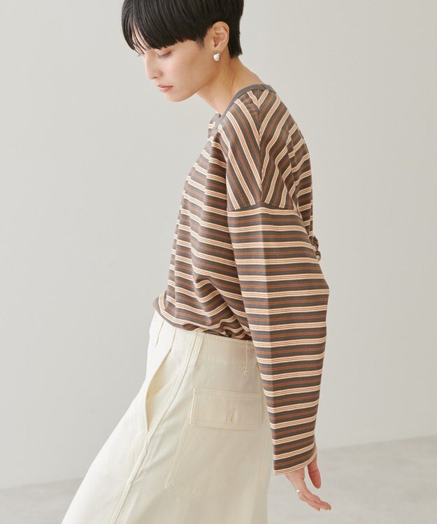 AMERICAN HOLIC マルチボーダーカットプルオーバー Charcoal Gray