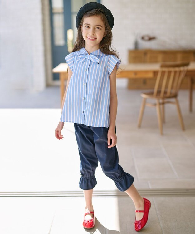 組曲 KIDS 【110-140㎝】フリルクロップ丈 パンツ ネイビー系