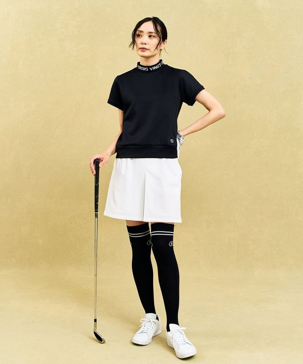 23区GOLF 【WOMEN】ライトダンボール ロゴリブモックネック ブラック系