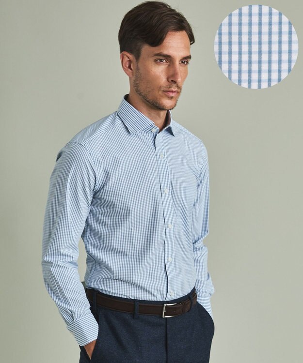 GOTAIRIKU 【形態安定】PREMIUMPLEATS_スモールワイドカラー 通年ドレスシャツ（チェック） サックスブルー系4