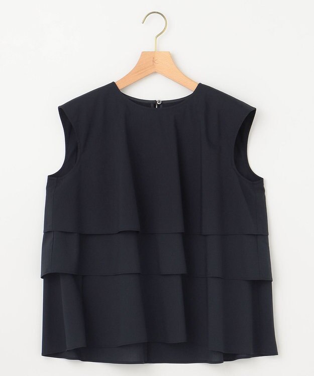 組曲 S 【WEB限定】コットンレーヨンシャーティングノースリーブ ブラウス ネイビー系