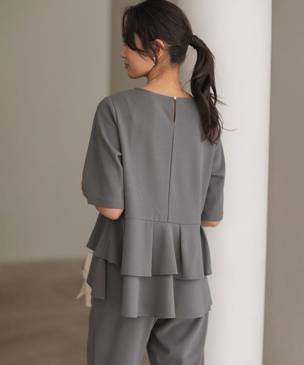 組曲 【WEB限定】ジョーゼットジャージー ティアード ブラウス グレー系