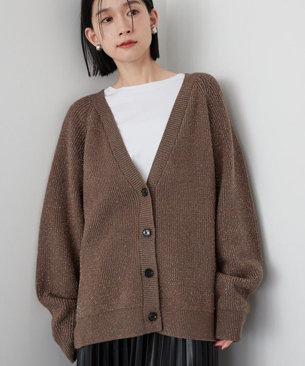 AMERICAN HOLIC バイパチラメ入りＶネック片畦ニットカーディガ Brown