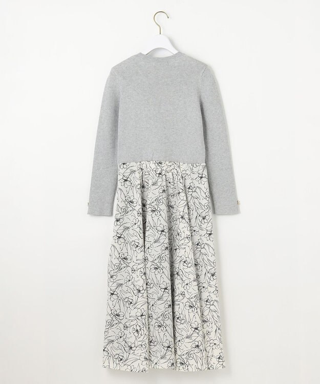 ANY SIS L 【洗える】フラワープリントドッキング ワンピース ライトグレー×アイボリー