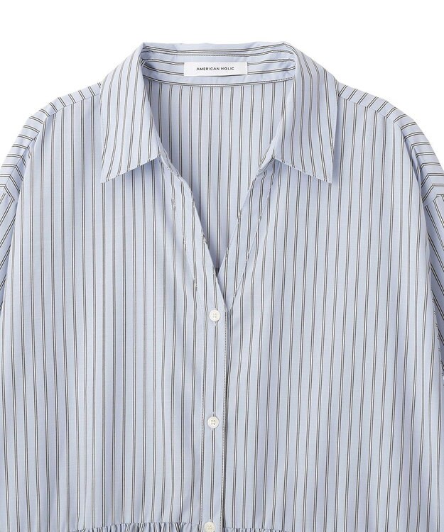 AMERICAN HOLIC 【イージーケア】ギャザーシャツワンピース Stripe Sax