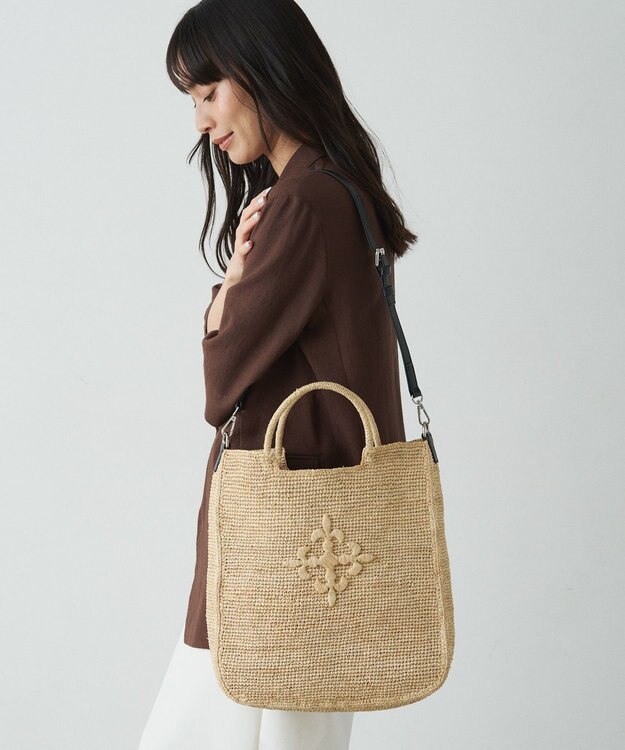 russet 《かごバッグ》インドラフィア2WAYトートバッグ(TI-368) Natural