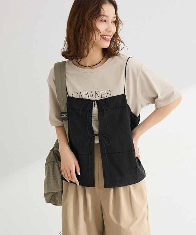 Green Parks 前後２ＷＡＹレース刺繍ビスチェ Black