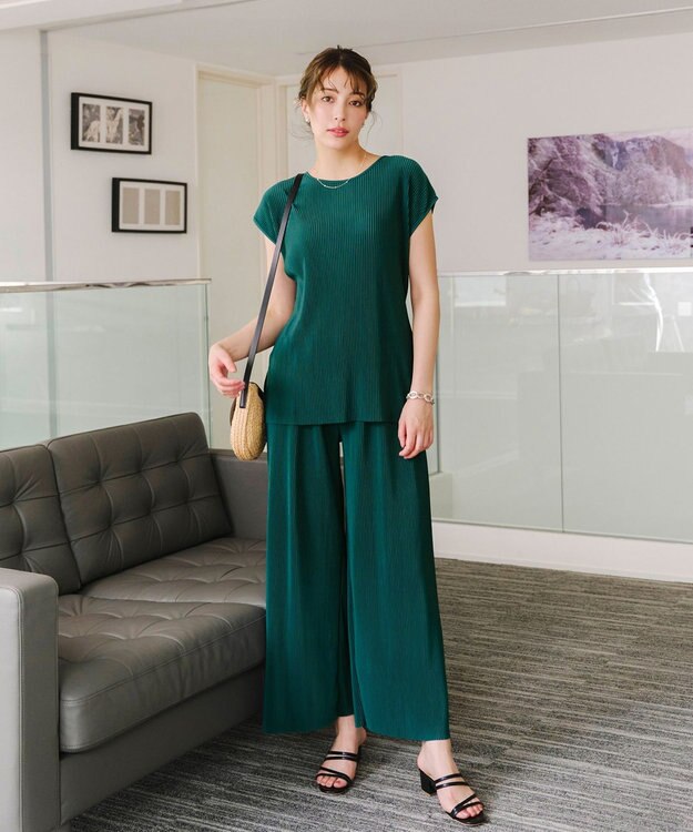 Tiaclasse 【2点セット・新色追加・洗える】クリスタルプリーツセットアップ グリーン