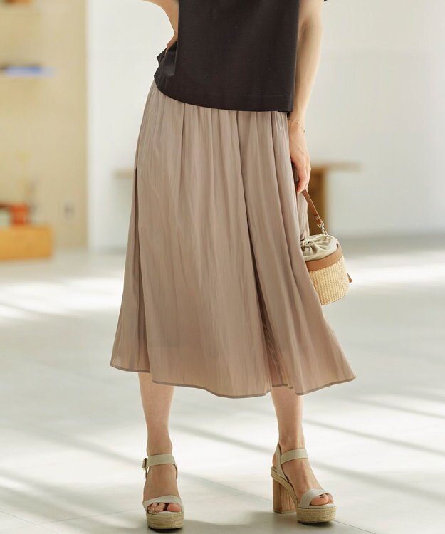 組曲 【秋のNEWカラー追加】ギャザーライトデシン パンツ モカブラウン系