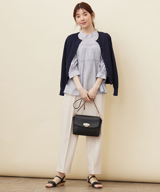 ANY SIS 【洗える】シャーリングシアー ブラウス ライトブルー