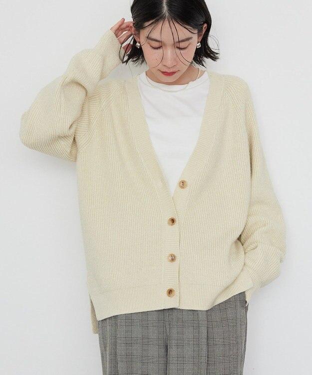 AMERICAN HOLIC バイパチラメ入りＶネック片畦ニットカーディガ Ivory