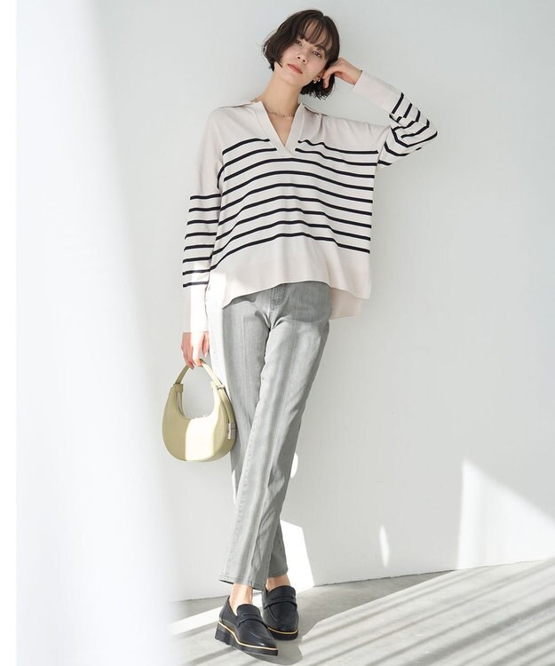 UNFILO マイビューティ スキッパーニット アイボリー×ブラック