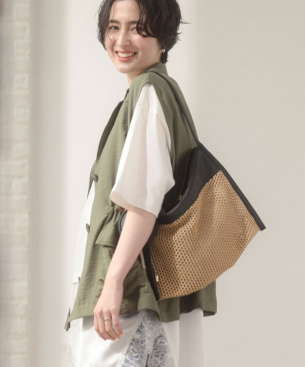 Green Parks 【２ＳＥＴ】ポーチチャーム付き雑材トートバッ Black